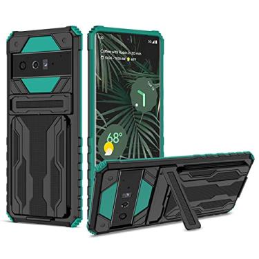 Imagem de Capa para Google Pixel 6/6 Pro, proteção de grau militar, à prova de choque, capa robusta com suporte e suporte para cartão de crédito, verde, 6 Pro de 6,7 polegadas