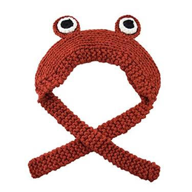 Imagem de Chapéu crochê tricotado para o inverno, gorro fodesenho animado sapo olhos grandes para foto