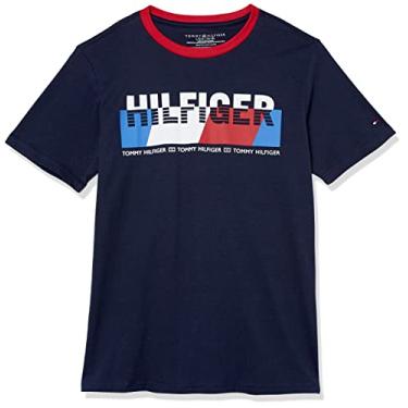 Imagem de Tommy Hilfiger Camiseta masculina manga curta Tommy Flag, Blazer azul-marinho com ângulo de base 22, 16-18