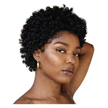 Imagem de CareUrButi Peruca curta cacheada afro cacheada perucas para mulheres negras corte menino perucas para mulheres perucas de cabelo sintético preto tamanho único