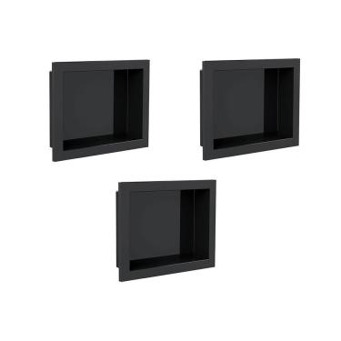 Imagem de Kit 3 Nicho Para Embutir Parede Banheiro Cozinha 30X40 Preto