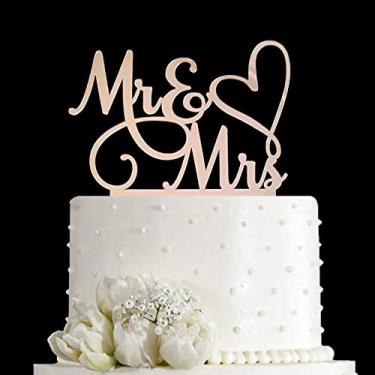 Imagem de AMINJIE Mr and Mrs Cake Topper - Bride and Groom Sign Wedding / Engagement Cake Toppers Decoration, Mirror Rose Gold Acrylic