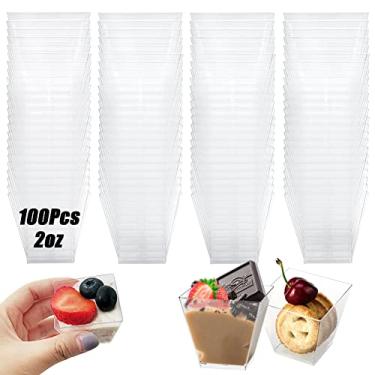 Imagem de Pacote com 100 copos de sobremesa quadrados de plástico de 60 ml, mini copos transparentes para aperitivo, pequeno copo quadrado descartável para bolos de chocolate, sorvete