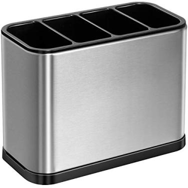 Imagem de Organizador organizador de pendurar para utensílios ODesign com 4 divisórias para cozinha bancada de aço inoxidável ABS antiderrapante à prova de ferrugem – 18 x 9 x 13 cm