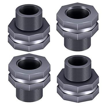 Imagem de Tnuocke 4 peças de encaixe de anteparo de PVC de 1,9 cm, adaptador conector de tanque de água, encaixe de tubo através do volume para barril de chuva, aquários, tanques de água, piscinas (cinza) H-007