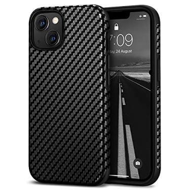 Imagem de Tasikar Capa de couro compatível com iPhone 13, textura de fibra de carbono, capa traseira rígida de silicone, capa protetora para celular compatível com iPhone 13 6,1 polegadas 5G 2021, preta