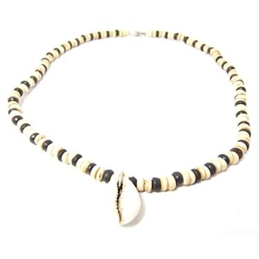 Imagem de 2 peças de colar de concha do mar Puka de búzio com contas de osso naturais - unissex - feito à mão com clipe de parafuso, Concha