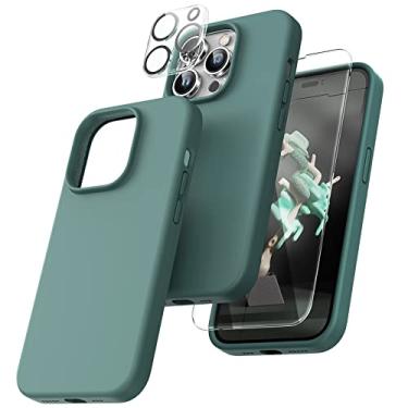 Imagem de TOCOL [5 em 1 para iPhone 14 Pro Max, 2 protetores de tela + 2 protetores de lente de câmera, capa fina de silicone líquido para iPhone 14 Pro Max 6,7 polegadas, [antiarranhões] [proteção contra quedas], verde meia-noite