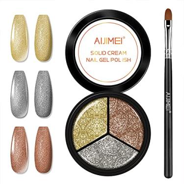 Imagem de AIJIMEI Esmalte de unhas sólido 3 em 1 gel diamante glitter esmalte de gel creme sólido gel creme pintura gel gel de imersão gel arte de unhas DIY manicure gel sólido esmalte de unhas 15 ml