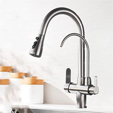 Imagem de Torneira misturadora de água fria quente Guindaste Torneira de cozinha purificada Deck montado Pura filtro de água Pia Rotação de 360 graus, níquel escovado, tamanho único