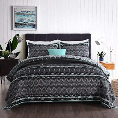 Imagem de 3 peças colcha acolchoada 230x250cm 100% algodão listra preta colcha colcha manta cama cobertor conjunto de cama com fronhas novo