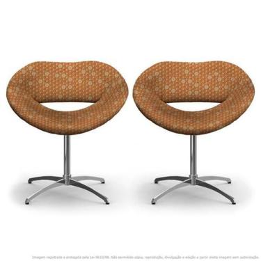 Imagem de Kit 2 Cadeiras Beijo Colmeia Marrom E Laranja Poltrona Decorativa Com