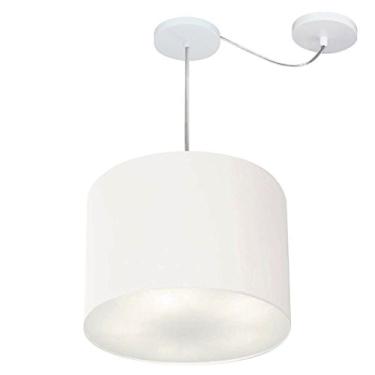 Imagem de Lustre Pendente com Desvio de Centro Cúpula Tecido 40x30 cm, Vivare Iluminação, Pendente4258 BR, Branco, Médio