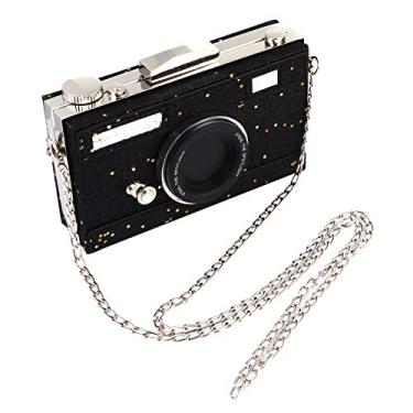 Imagem de Bolsa tiracolo Valicclud para noite e noite, bolsa em forma de câmera, bolsa de mão com glitter brilhante para mulheres, Preto, 17X10X4CM