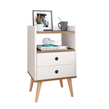 Imagem de Mesa De Cabeceira Moderna Mesinha Canto Quarto Apoio Cama 2 Gavetas E Nicho Decorativo Quarto Retrô - Dream Rpm