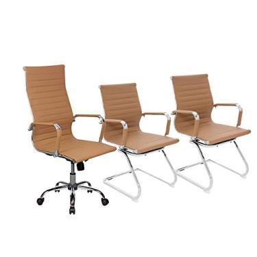 Imagem de Conjunto com 1 Cadeira Presidente Giratória e 2 Cadeiras Executivas base fixa para Escr...