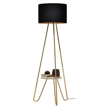 Imagem de Luminária de chão para sala de estar elegante Cupula Preto Pés Dourado Com Mesinha
