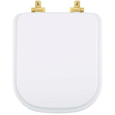 Imagem de Assento Sanitário MDF Soft Close Quadra Branco para Vaso Deca com Ferragem Dourada