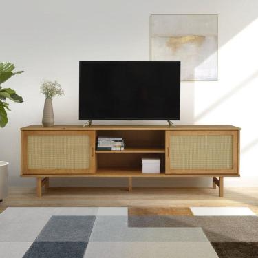 Imagem de Rack para TV até 65 Polegadas Madeira Maciça Magna Porta Rattan 1,9m Mel