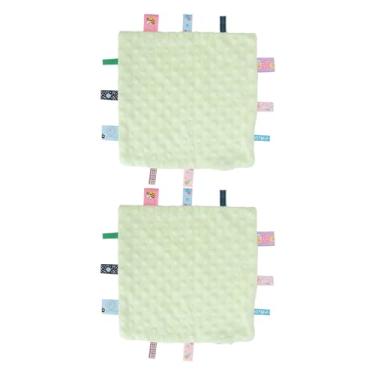 Imagem de Cobertor de Segurança Com Etiquetas para Bebês, 2 Peças, Cobertor de Pelúcia para Bebês, Brinquedos Sensoriais Quadrados, Algodão Puro, Desenvolvimento Sensorial de Partículas