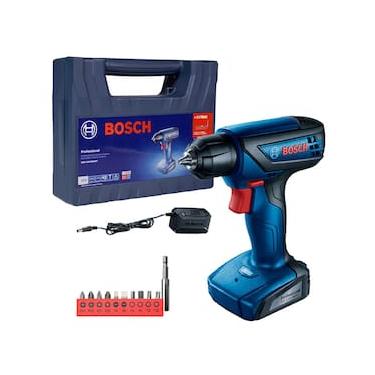 Imagem de Parafusadeira e Furadeira à Bateria Bosch GSR 1000 Smart, 12V, Carregador Bivolt, Kit de Acessórios com Maleta Plástica