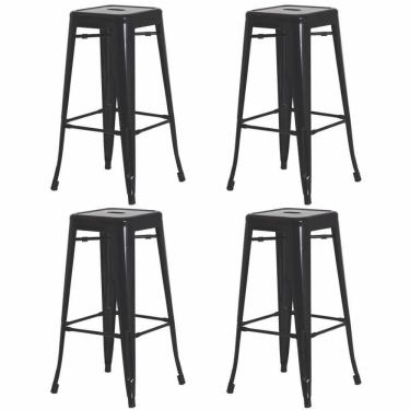 Imagem de 4 Banquetas Alta Para Bar Balcão Bancada Pub Bistrô Cozinha Americana Tolix Iron Industrial Preto