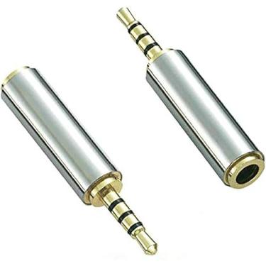 Imagem de Adhiper Adaptador de áudio macho de 2,5 mm para fêmea de 3,5 mm banhado a ouro, divisor auxiliar de plugue auxiliar banhado a ouro, conector de 3 anéis, conversor de fone de ouvido estéreo ou mono