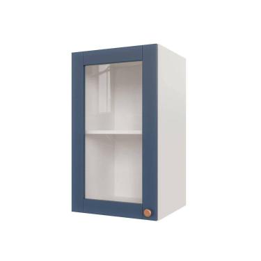 Imagem de Armário Aéreo 1 Portas 40cm com Porta de Vidro Arizona Cabecasa Madeiramadeira Branco/Azul