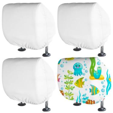 Imagem de BAOZOON 4 peças de capa de encosto de cabeça de carro em branco elástico universal protetores de descanso de cabeça automático de transferência de calor capa à prova de poeira capa de encosto de