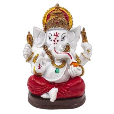 Imagem de Estátua Ganesha Sentado Branco Resina 11 Cm