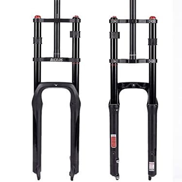 Imagem de BUCKLOS Garfo de suspensão a ar para bicicleta elétrica de pneu gordo de 66.0 cm 4.0, cubo de espaçamento de viagem de 180 mm, tubo reto de 135 mm, 1 1/8, MTB, bloqueio manual, 9 mm, QR, garfos