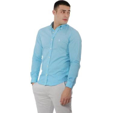Imagem de Camisa Ralph Lauren Custom Fit Poplin Light Logo Azul Claro-Masculino