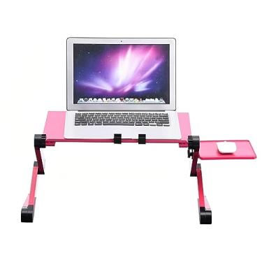 Imagem de Suporte de mesa de laptop dobrável ajustável com ventiladores de resfriamento duplos e mouse pad adequado para laptops de até 17 polegadas, ideal para casa e viagens (rosa vermelho)