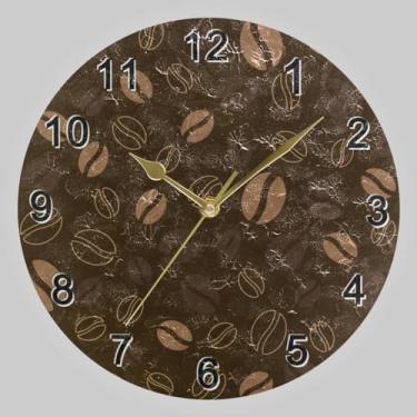 Imagem de CHIFIGNO Relógios de parede redondos marrom escuro com grãos de café, relógios de parede operados por bateria 25,4 cm relógio redondo de 25,4 cm relógio de sala de estar em casa