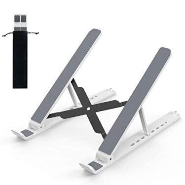 Imagem de Suporte de laptop para mesa, suporte de laptop ajustável ABS + silicone dobrável, suporte de notebook de resfriamento ventilado para MacBook Pro Air, Lenovo, Dell, HP, mais laptop de 10 a 15,6 polegadas, tablet branco