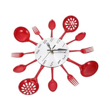 Imagem de Ciieeo 2 Unidades Relógio Parede e Garfo Cozinha Relógio 3d Relógio Parede Losango Relógio Do Berçário Relógio Parede 3d Moderno Decorações Aço Inoxidável Vermelho