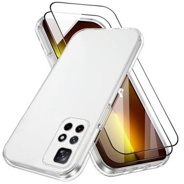 Imagem de XINYEXIN Capa transparente para Xiaomi Poco M4 Pro 4G, com 2 películas de vidro temperado, TPU macio, à prova de choque, fina, transparente