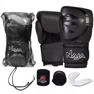 Imagem de Kit Boxe/Muay Thai Naja Black + Par de Luvas + Bandagem + Protetor Bucal - 10 Oz