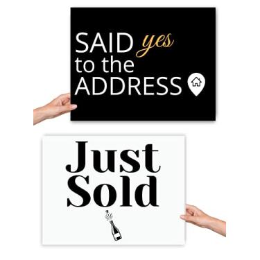 Imagem de Placa vendida para imóveis – Placa recém-vendida para imóveis – disse sim para o endereço – Suprimentos e placas de agentes – Suporte para foto – Presente para proprietários – Presente para fechar para compradores – Nossa primeira casa – Presente para imóveis