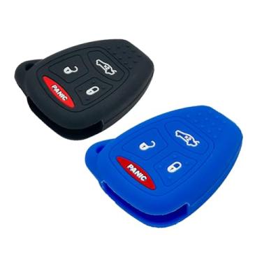 Imagem de 2 capas de borracha para controle remoto de entrada sem chave para Chrysler 200 300 PT Cruiser Dodge Charger Magnum Durango Jeep Grand Cherokee Commander Liberty OHT692427AA, preto e azul