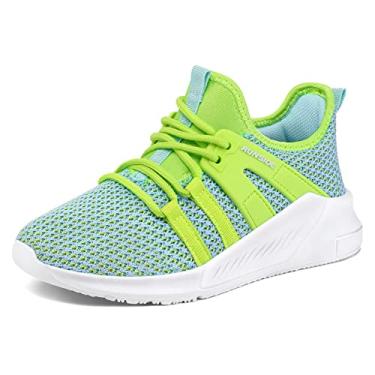 Imagem de RUNSIDE Tênis infantil leve e respirável com cadarço para meninos e meninas, Azul claro, 2 Big Kid