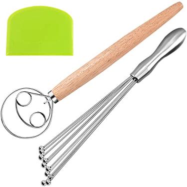 Imagem de Batedor de massa dinamarquês e batedor de bola de aço inoxidável, inclui raspador de massa, misturador manual, ferramentas de cozimento de pão para bolo, sobremesa, pão, pizza/543