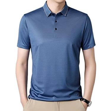 Imagem de Polos de golfe masculinos acetato cor sólida camisa esportiva slim-fit secagem rápida regular ajuste absorção de umidade seco leve verão clássico(Color:Blue,Size:M)