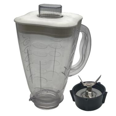 Imagem de Pote de liquidificador de vidro em forma de trevo de substituição 084036-000-000 com tampa e lâmina, compatível com liquidificador Oster (tampa branca + conjunto de lâmina, vidro)