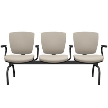 Imagem de Cadeira Longarina 3 Lugares Aeroporto Recepção Preto Baixa Flexi P03 Vinil Bege -Lyam
