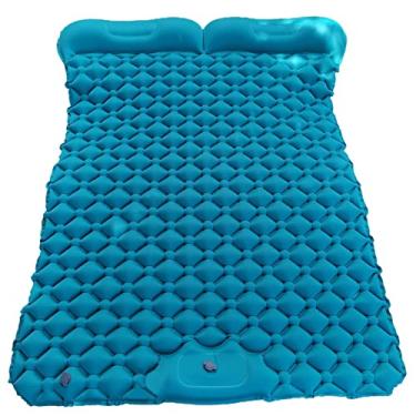 Imagem de Luzhengyang Tapete de dormir duplo ultra inflável | Colchão de ar compacto para 2 pessoas | Design ergonômico | para acampamento, mochilão, caminhada | Portátil e | Bomba de pé incluída - Azul pavão