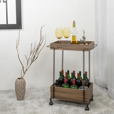 Imagem de Carrinho de Bebidas Decorativo Retangular 2 Andares Aço Corten/Castanho