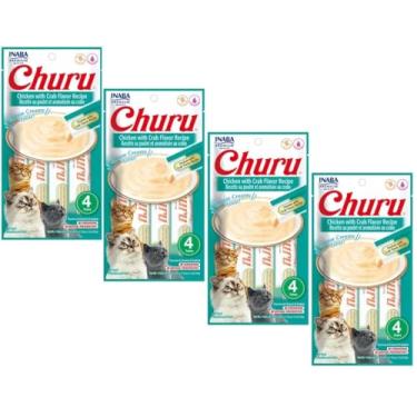 Imagem de Kit 04 Churu Petisco Para Gatos Vários Sabores Escolher Inaba - 16 Tubetes (Kit 4 unid. (16 Tubetes), Frango com Caranguejo)