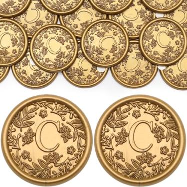 Imagem de SWANGSA Adesivos de selo de cera de letra, 30 peças flores botânicas inicial C antigo adesivos de selo envelope dourado para convite de casamento, Natal, embrulho de presente