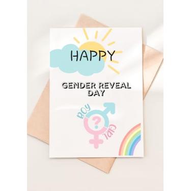 Imagem de TEEMI - Cartão de revelação de gênero - "Happy Gender Reveal Day" - Cartão de celebração para novos pais - Cartão de anúncio de gênero para nova mamãe e papai